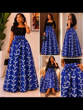 Blue Printed Maxi Skirt with Tie Waist - Women Skirts